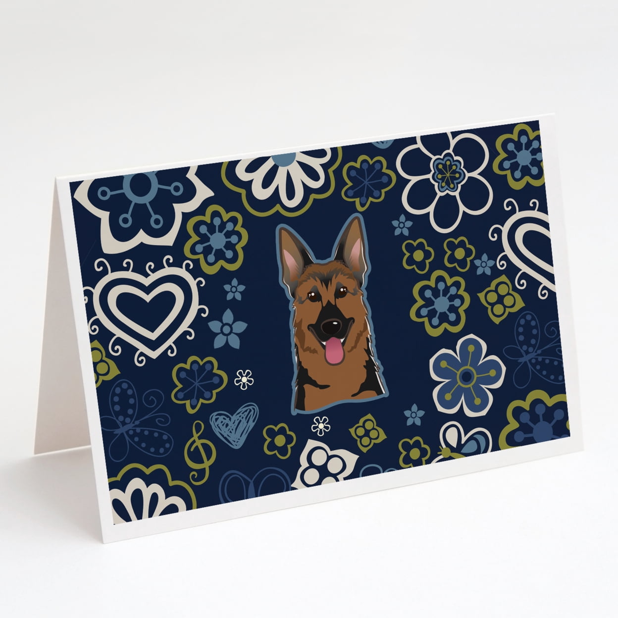 Carolines Treasures BB5062GCA7P Blue Flowers German Shepherd Greeting Cards and Envelopes Pack of 8 7 x 5 multicolor