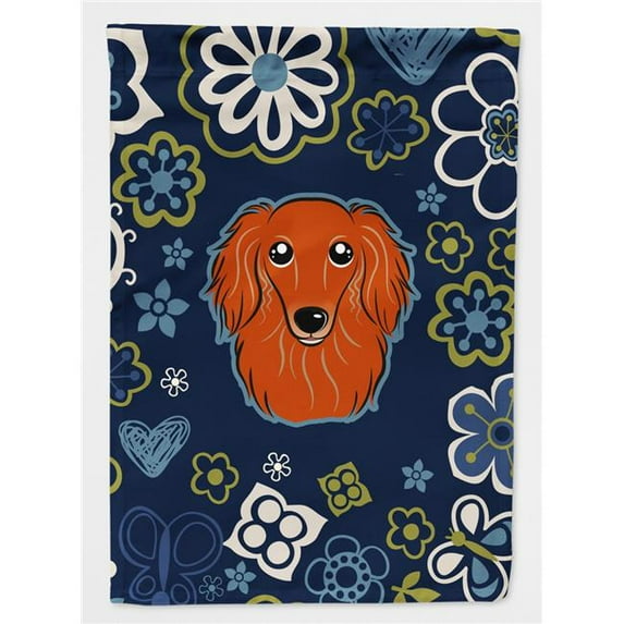 Blue Flowers Longhair Red Dachshund Flag Garden Size BB5065GF