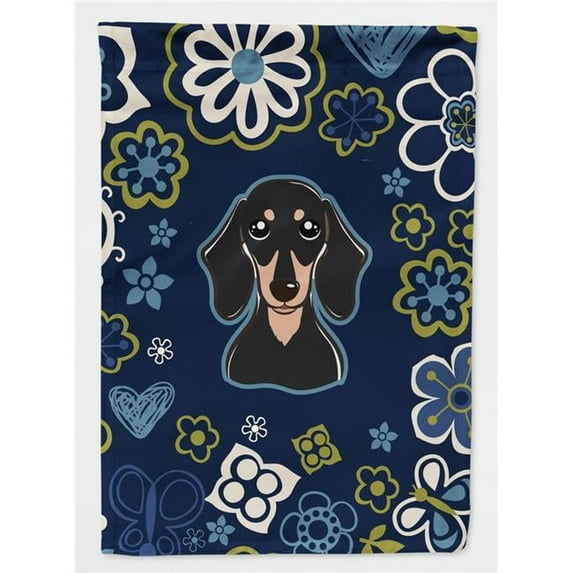Blue Flowers Smooth Black and Tan Dachshund Flag Garden Size BB5066GF