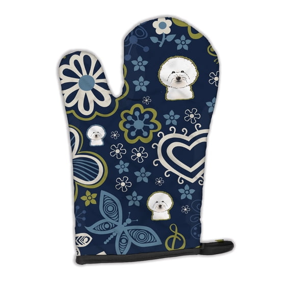 Carolines Treasures BB5068OVMT Blue Flowers Bichon Frise Oven Mitt Large multicolor