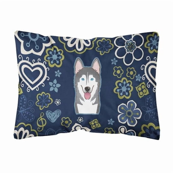 Caroline's Treasures BB5069PW1216 Blue Flowers Alaskan Malamute Canvas Fabric Decorative Pillow , 12H x16W, multicolor