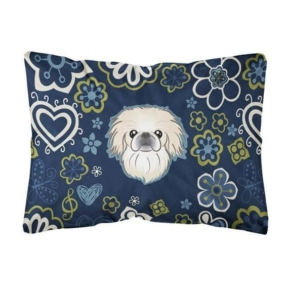 Carolines Treasures BB5072PW1216 Blue Flowers Pekingese Canvas Fabric Decorative Pillow