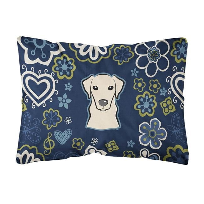 Carolines Treasures BB5073PW1216 Blue Flowers Yellow Labrador Canvas Fabric Decorative Pillow