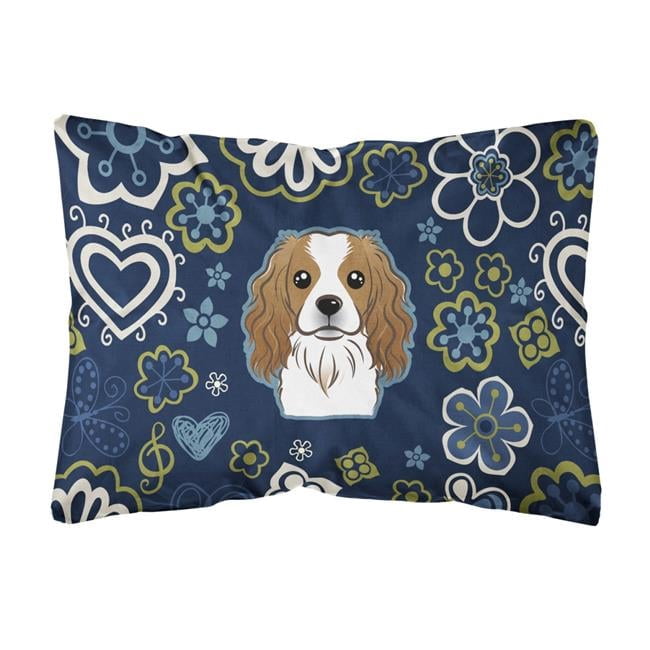 Caroline's Treasures BB5075PW1216 Blue Flowers Cavalier Spaniel Canvas Fabric Decorative Pillow , 12H x16W, multicolor