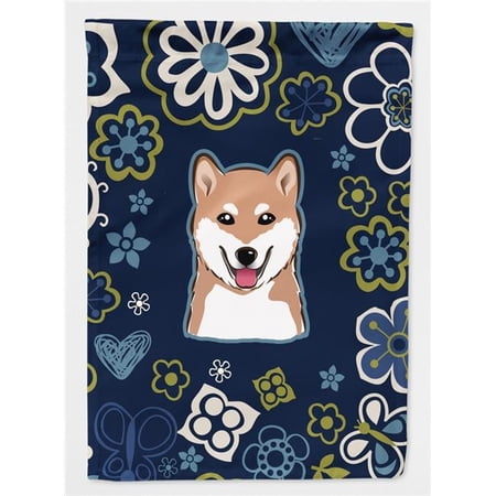 Blue Flowers Shiba Inu Flag Garden Size BB5076GF