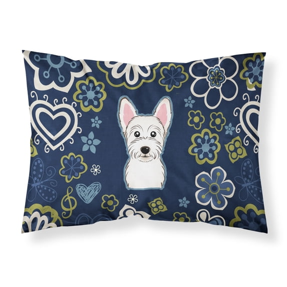 Carolines Treasures BB5077PILLOWCASE Blue Flowers Westie Fabric Standard Pillowcase Standard multicolor