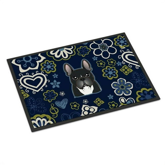 Carolines Treasures BB5078MAT 18 x 27 in. Blue Flowers French Bulldog Indoor or Outdoor Mat
