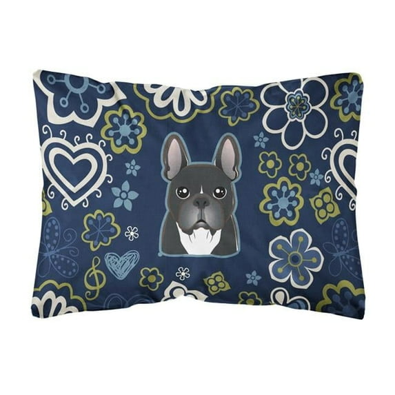 Caroline's Treasures BB5078PW1216 Blue Flowers French Bulldog Canvas Fabric Decorative Pillow , 12H x16W, multicolor