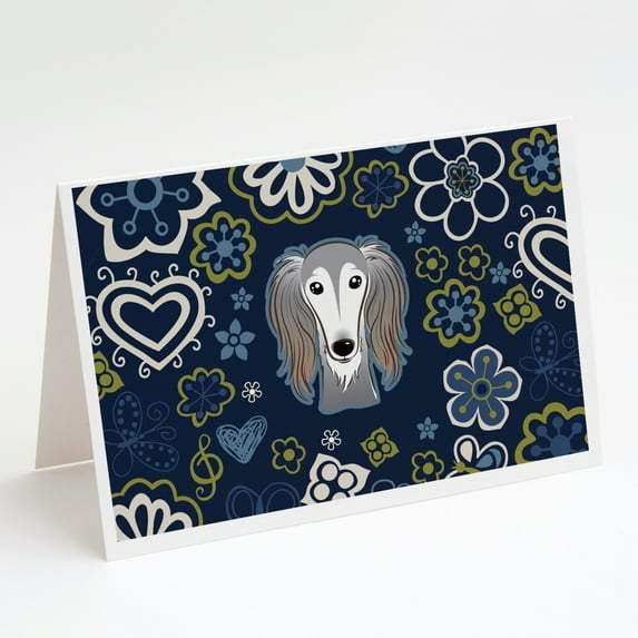 Carolines Treasures BB5080GCA7P Blue Flowers Saluki Greeting Cards and Envelopes Pack of 8 7 x 5 multicolor