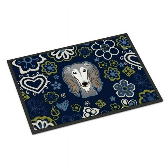 Carolines Treasures BB5080JMAT 24 x 36 in. Blue Flowers Saluki Indoor or Outdoor Mat