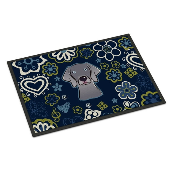 Carolines Treasures BB5082MAT 18 x 27 in. Blue Flowers Weimaraner Indoor or Outdoor Mat