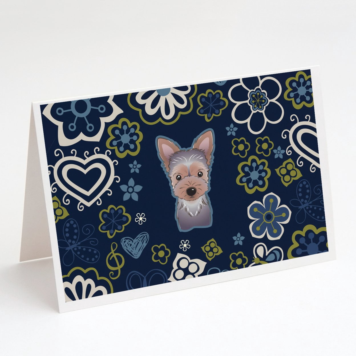 Carolines Treasures BB5083GCA7P Blue Flowers Yorkie Puppy Greeting Cards and Envelopes Pack of 8 7 x 5 multicolor