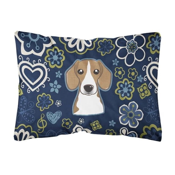 Caroline's Treasures BB5090PW1216 Blue Flowers Beagle Canvas Fabric Decorative Pillow , 12H x16W, multicolor
