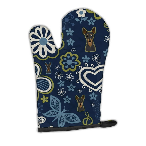 Carolines Treasures BB5091OVMT Blue Flowers Min Pin Oven Mitt Large multicolor