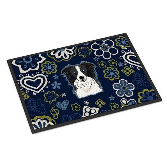 Carolines Treasures BB5092JMAT 24 x 36 in. Blue Flowers Border Collie Indoor or Outdoor Mat