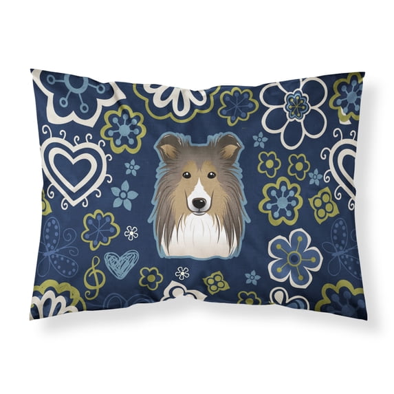 Carolines Treasures BB5093PILLOWCASE Blue Flowers Sheltie Fabric Standard Pillowcase Standard multicolor