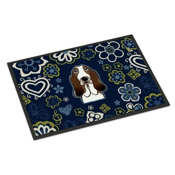 Carolines Treasures BB5094MAT 18 x 27 in. Blue Flowers Basset Hound Indoor or Outdoor Mat
