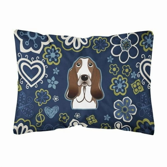 Carolines Treasures BB5094PW1216 Blue Flowers Basset Hound Canvas Fabric Decorative Pillow