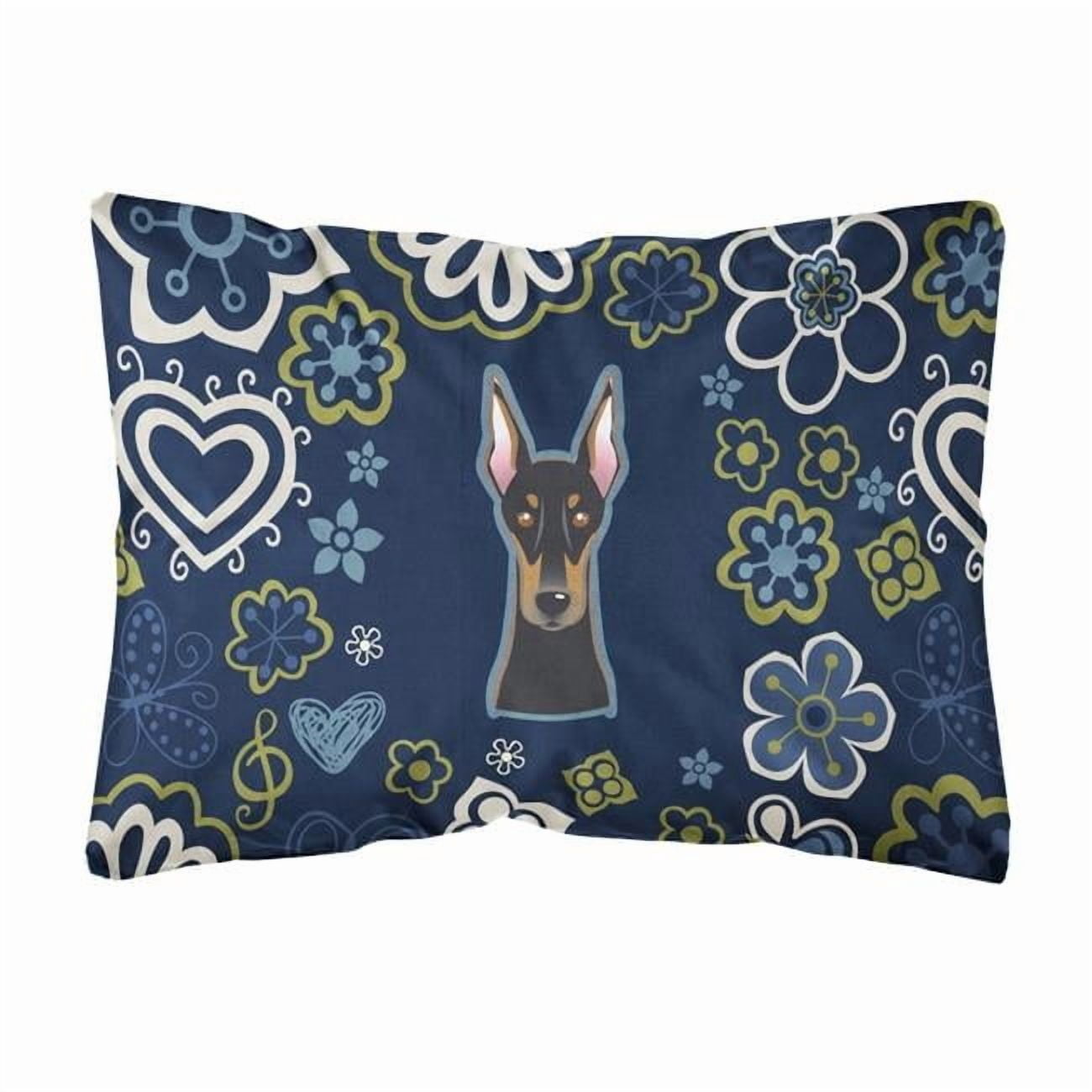 Carolines Treasures BB5096PW1216 Blue Flowers Doberman Pinscher Canvas Fabric Decorative Pillow