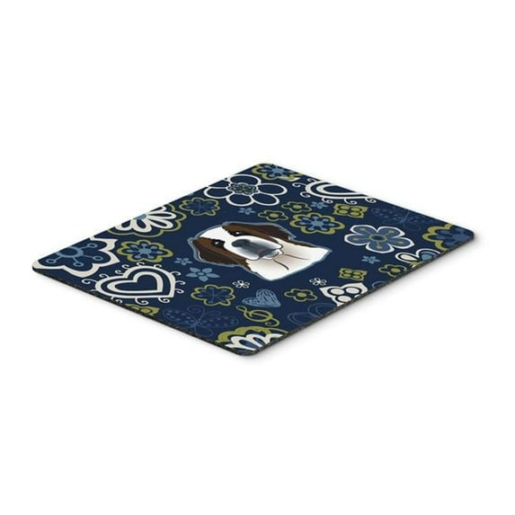 Carolines Treasures BB5097MP Blue Flowers Saint Bernard Mouse Pad, Hot Pad or Trivet