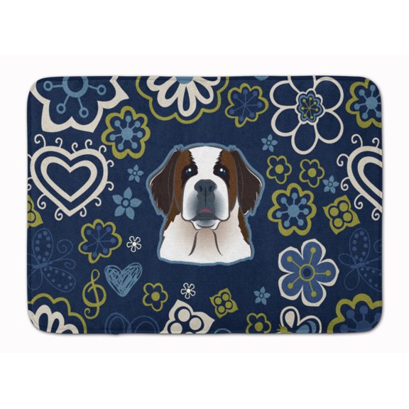 Carolines Treasures BB5097RUG Blue Flowers Saint Bernard Machine Washable Memory Foam Mat 19 X 27" multicolor