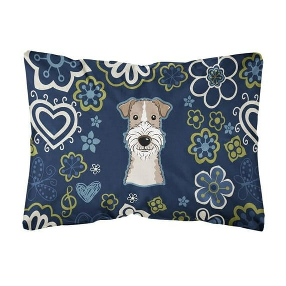 Caroline's Treasures BB5098PW1216 Blue Flowers Wire Haired Fox Terrier Canvas Fabric Decorative Pillow , 12H x16W,