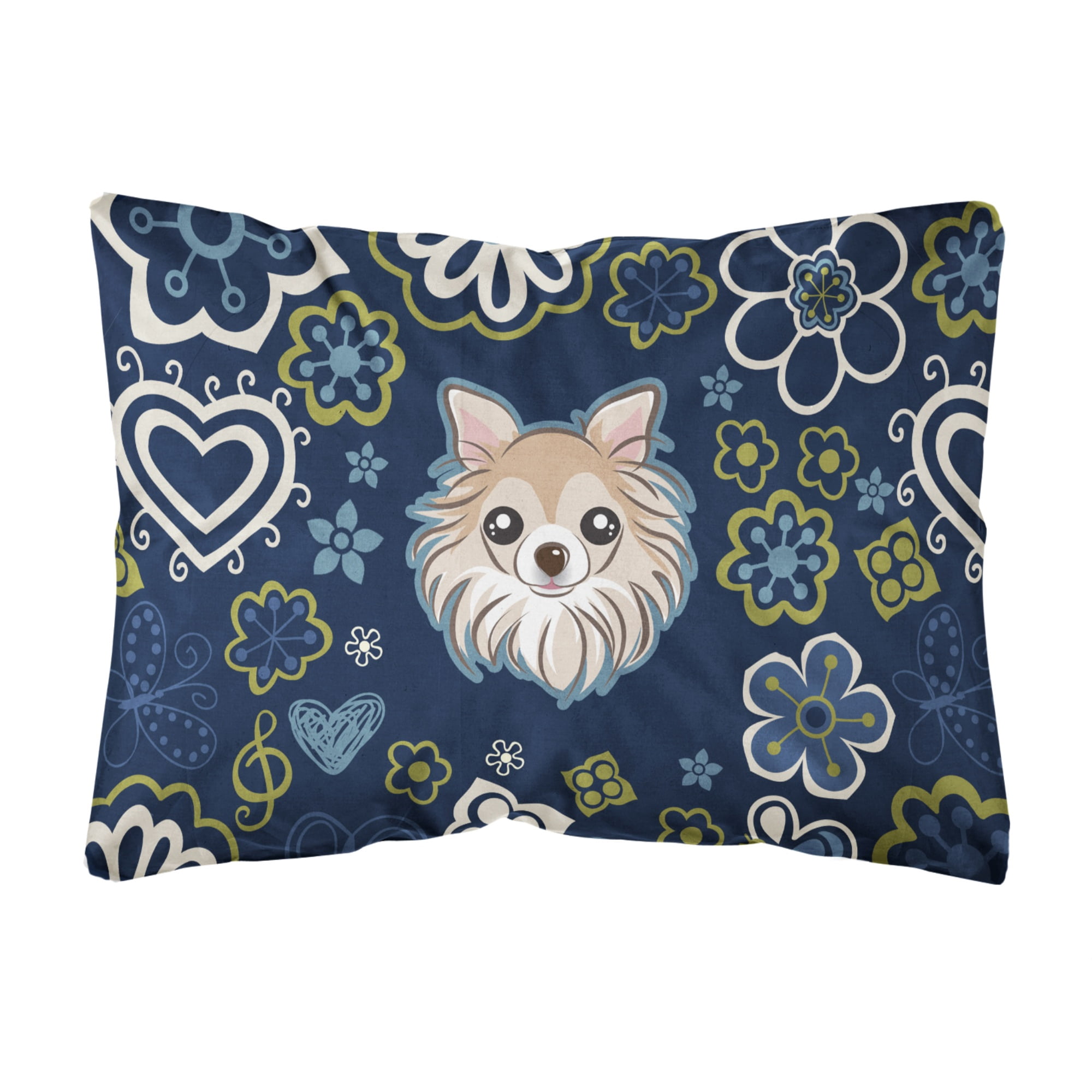 Caroline's Treasures BB5102PW1216 Blue Flowers Chihuahua Canvas Fabric Decorative Pillow , 12H x16W, multicolor