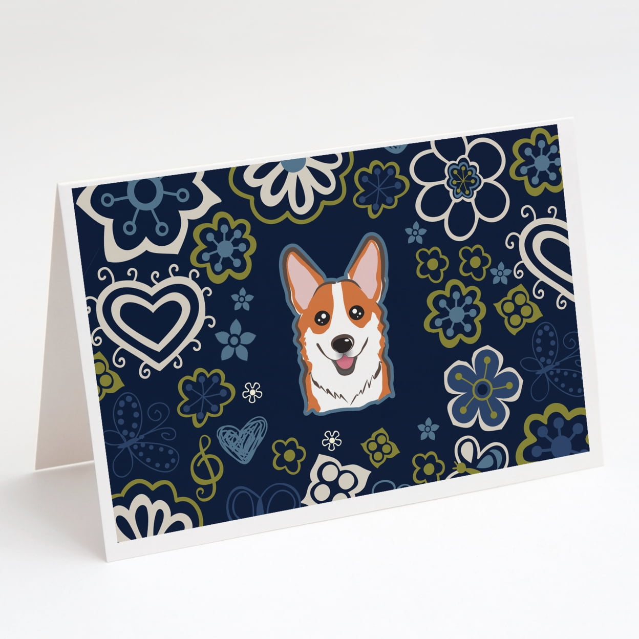 Carolines Treasures BB5105GCA7P Blue Flowers Red Corgi Greeting Cards and Envelopes Pack of 8 7 x 5 multicolor