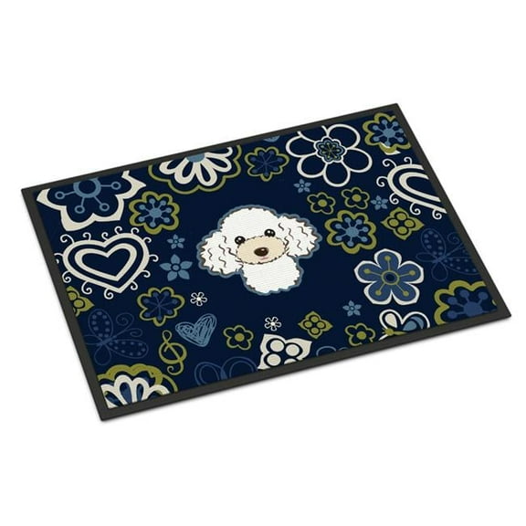 Carolines Treasures BB5108JMAT 24 x 36 in. Blue Flowers White Poodle Indoor or Outdoor Mat