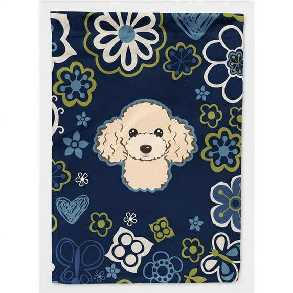 Blue Flowers Buff Poodle Flag Garden Size