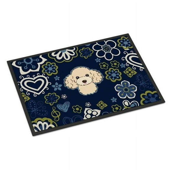 Carolines Treasures BB5109JMAT 24 x 36 in. Blue Flowers Buff Poodle Indoor or Outdoor Mat