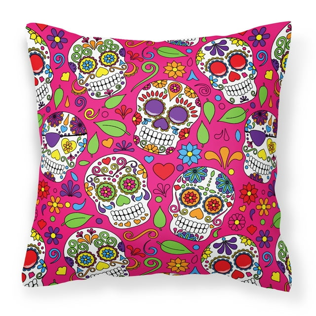 Carolines Treasures BB5115PW1818 Day of the Dead Pink Fabric Decorative Pillow  18H x18W multicolor