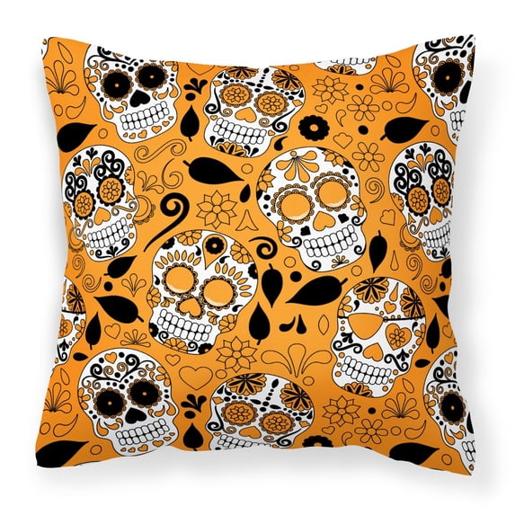 Carolines Treasures BB5118PW1818 Day of the Dead Orange Fabric Decorative Pillow 18H x18W multicolor