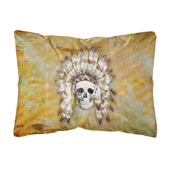Carolines Treasures BB5121PW1216 Day of the Dead Indian Skull Canvas Fabric Decorative Pillow 12HX16W multicolor
