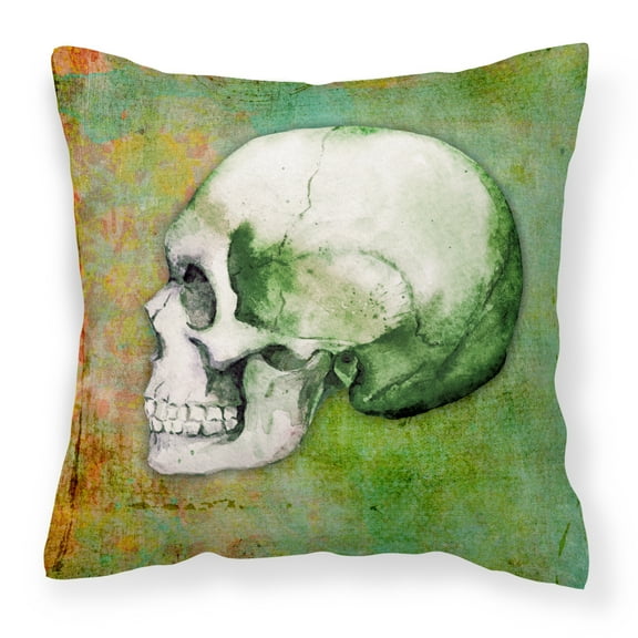 Carolines Treasures BB5122PW1818 Day of the Dead Green Skull Fabric Decorative Pillow  18H x18W multicolor