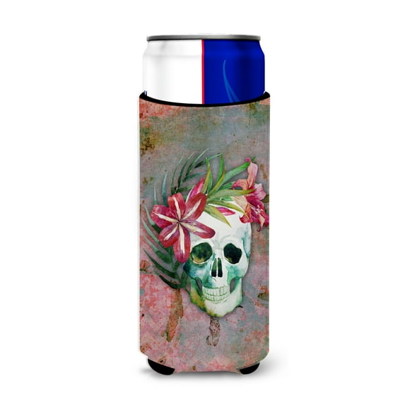 Carolines Treasures BB5125MUK Day of the Dead Skull Flowers Michelob Ultra Hugger for slim cans Slim Can multicolor
