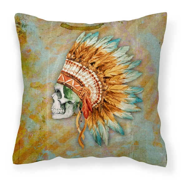 Carolines Treasures BB5127PW1414 Day of the Dead Indian Skull  Fabric Decorative Pillow  14Hx14W multicolor
