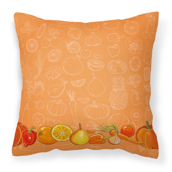 Carolines Treasures BB5131PW1414 Fruits and Vegetables in Orange Fabric Decorative Pillow 14Hx14W multicolor
