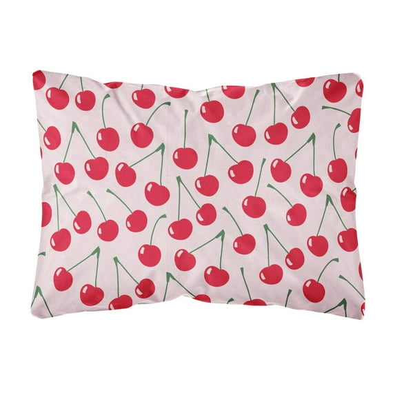 Carolines Treasures BB5139PW1216 Cherries on Pink Canvas Fabric Decorative Pillow 12H x16W multicolor