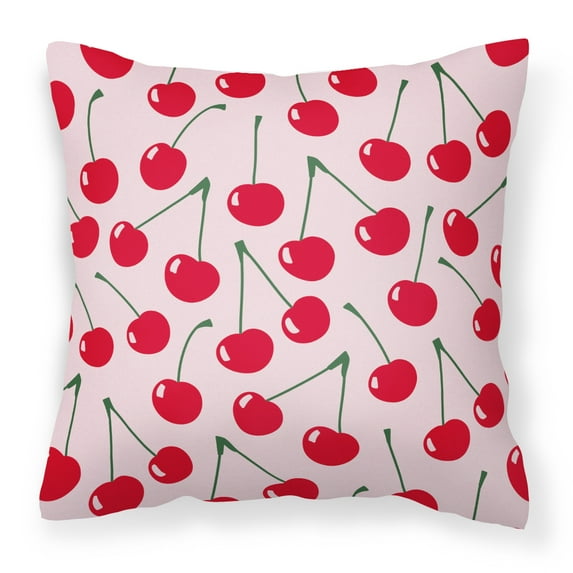 Carolines Treasures BB5139PW1414 Cherries on Pink Fabric Decorative Pillow 14Hx14W multicolor