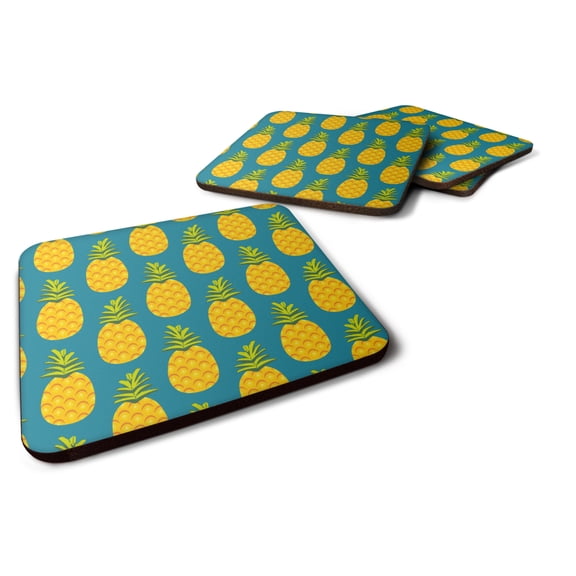Carolines Treasures BB5145FC Pineapples on Teal Foam Coaster Set of 4 3 1/2 x 3 1/2 multicolor