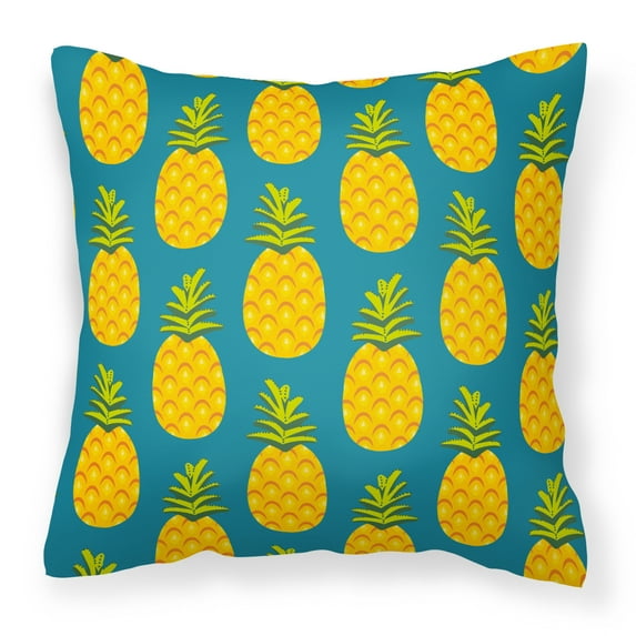 Carolines Treasures BB5145PW1818 Pineapples on Teal Fabric Decorative Pillow 18H x18W multicolor