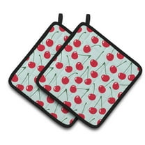 Carolines Treasures BB5148PTHD Cherries on Blue Pair of Pot Holders , 7.5HX7.5W, multicolor