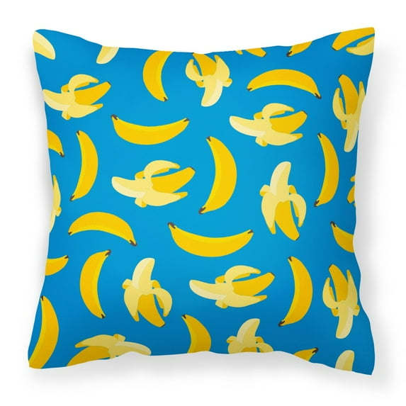 Carolines Treasures BB5149PW1414 Bananas on Blue Fabric Decorative Pillow  14Hx14W multicolor