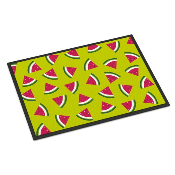 Carolines Treasures BB5151JMAT Watermelon on Lime Green Doormat 24x36 36"L x 24"W multicolor