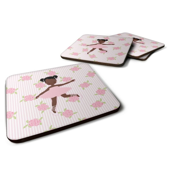 Carolines Treasures BB5192FC Ballerina African American Ponytails Foam Coaster Set of 4 3 1/2 x 3 1/2 multicolor