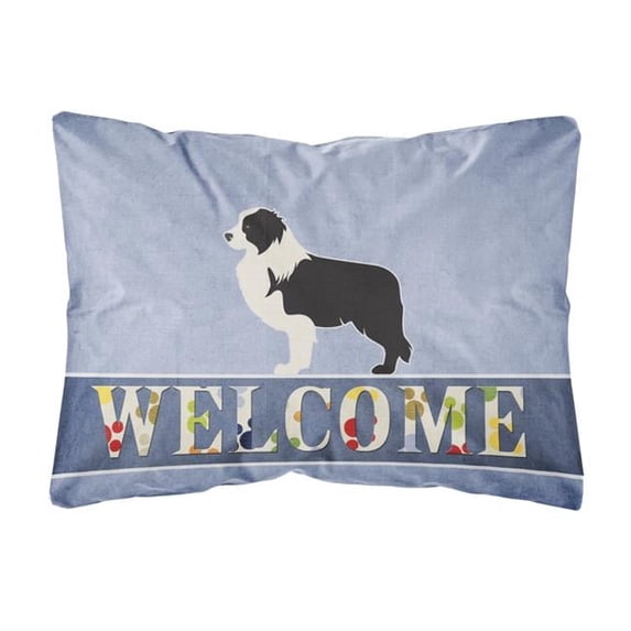 Carolines Treasures BB5527PW1216 Black Border Collie Welcome Canvas Fabric Decorative Pillow, 12H x16W, multicolor