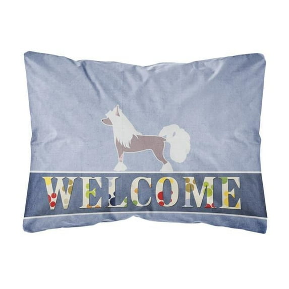 Carolines Treasures BB5547PW1216 Chinese Crested Welcome Canvas Fabric Decorative Pillow