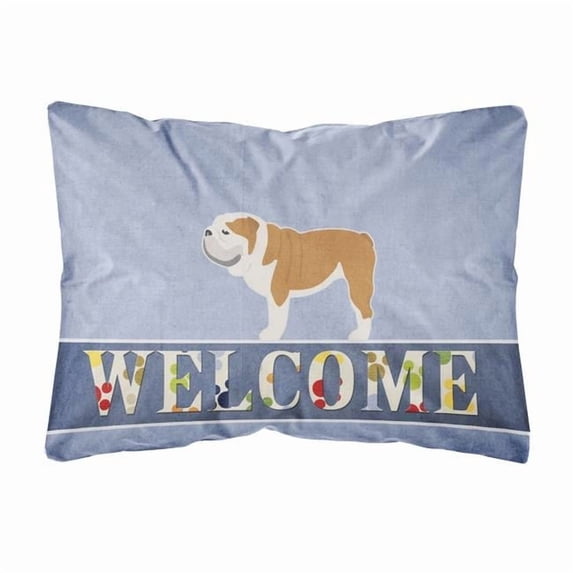 Carolines Treasures BB5566PW1216 English Bulldog Welcome Canvas Fabric Decorative Pillow, 12H x16W, multicolor