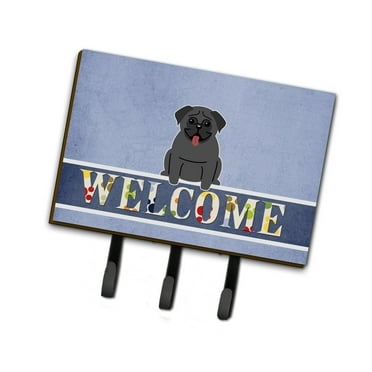Carolines Treasures BB5587TH68 Pug Black Welcome Leash or Key Holder Triple multicolor